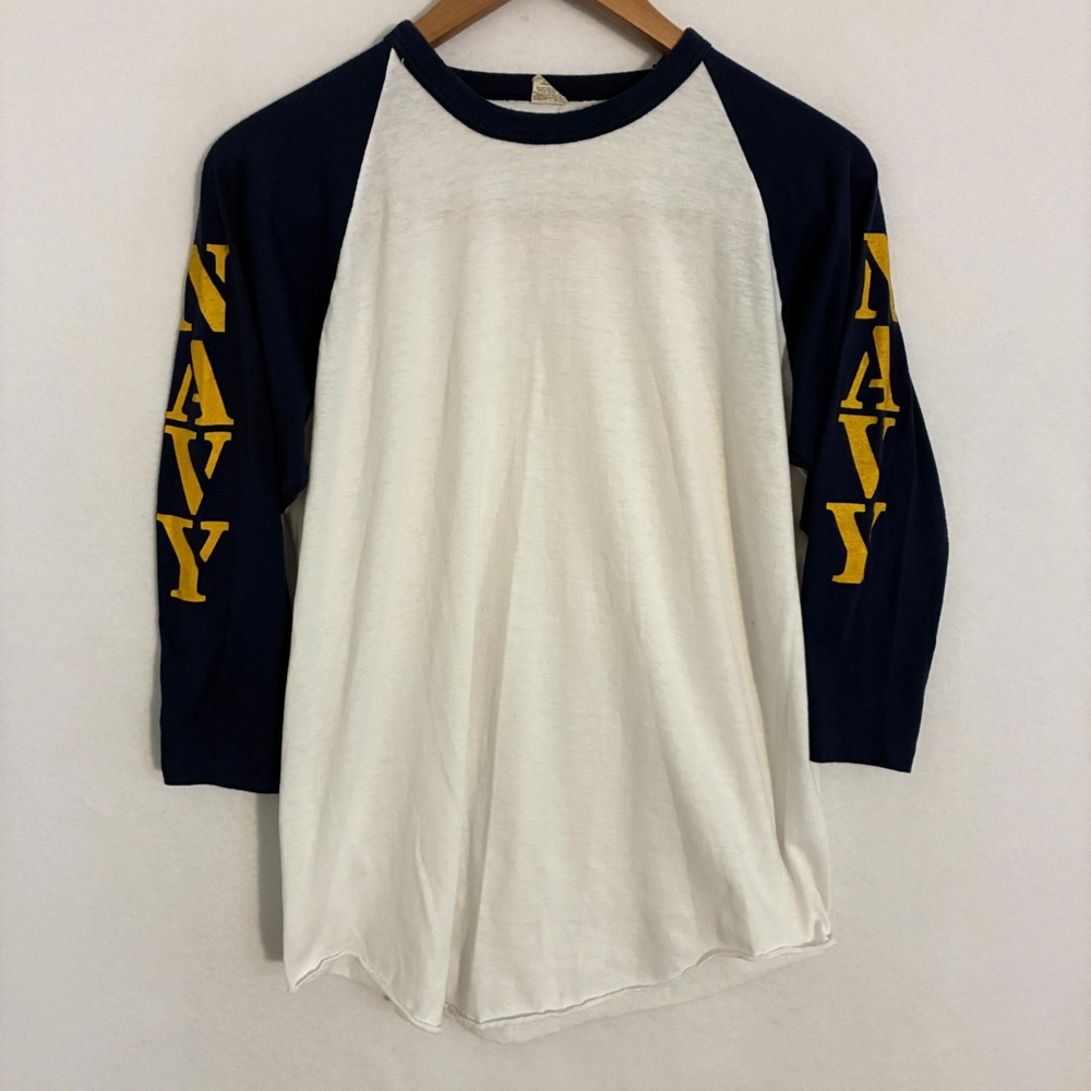 Vtg Screen Stars 50/50 US Navy USA Made Baseball Shirt Men's XL Raglan Sleeve